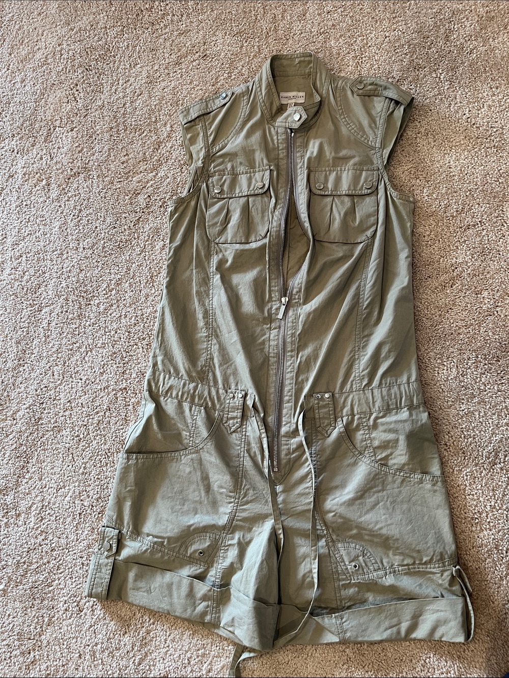 Karen Millen | Olive Green Utility Cargo Romper Jumpsuit | Size 6